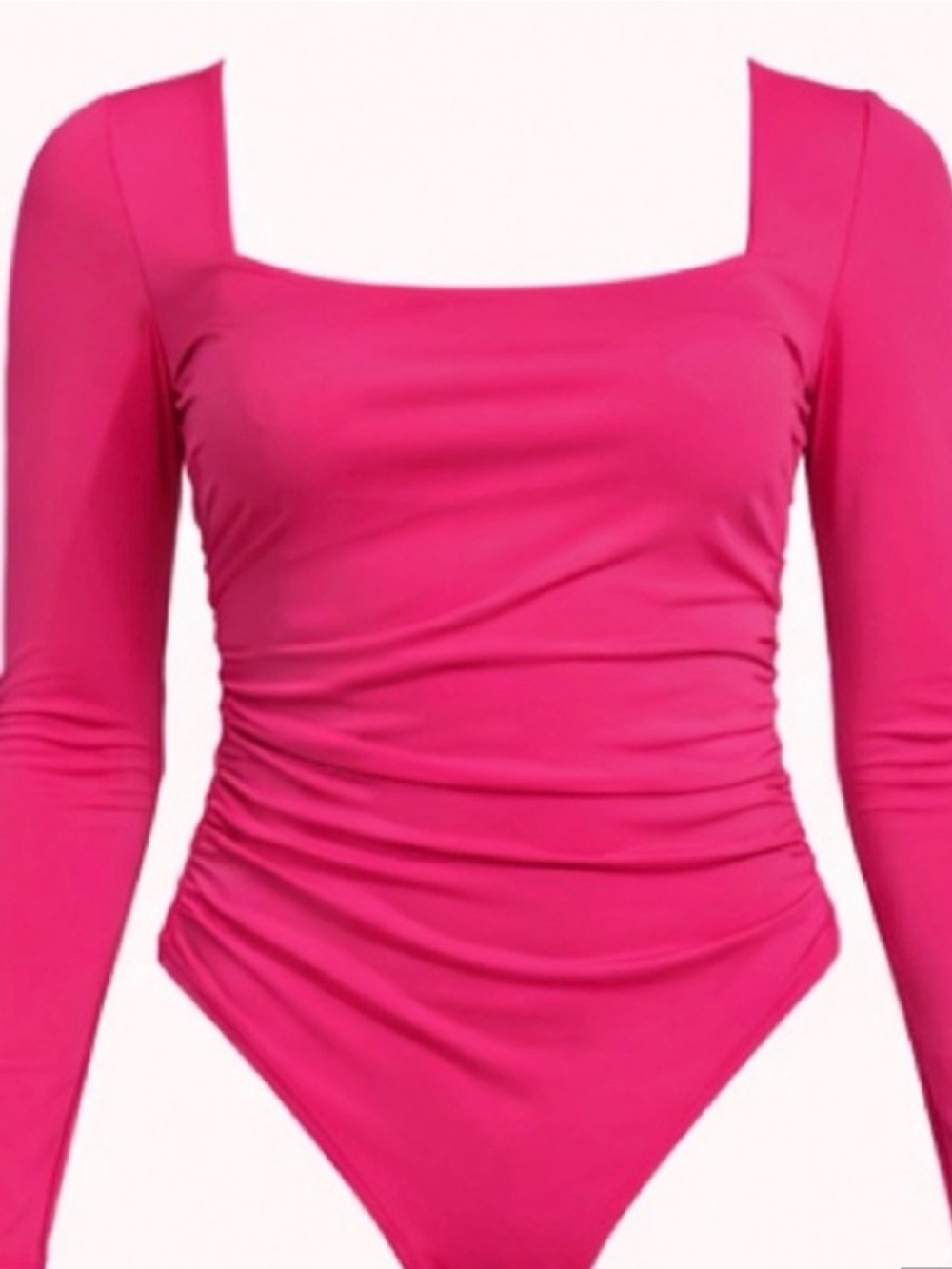 Hot Pink Ruched Square Neck Bodysuit | Barbiecore Statement Top